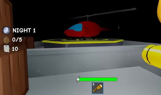 The red escape helicopter on the prison helipad in Dig to Escape