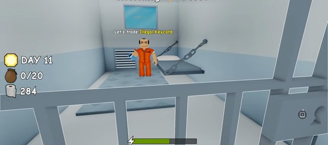 A trade inmate offering the Illegal Keycard in a Dig to Escape cell